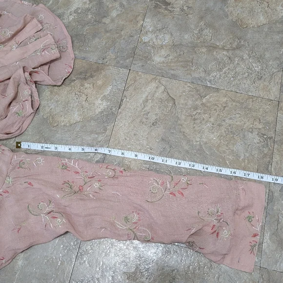 fig and flower Large Dusty Rose Floral Embroidered Long Sleeve Button Down Shirt - Picture 9 of 10